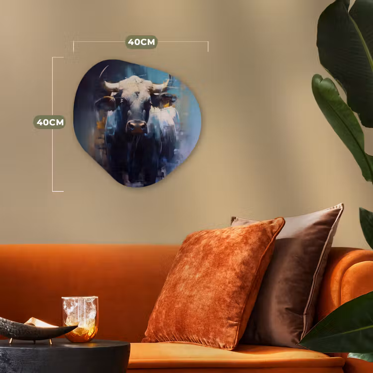 Stier - Zwart - Abstract - Horens Wandcirkel Organisch Forex 3mm klein -sfeer3