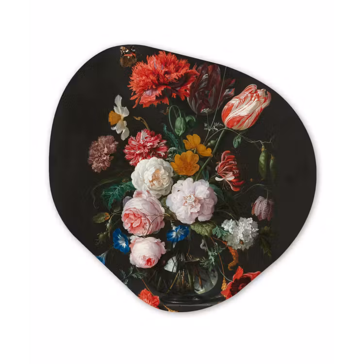 Stilleven met bloemen in een glazen vaas - Schilderij van Jan Davidsz. de Heem Wandcirkel Organisch Forex 3mm klein -3d