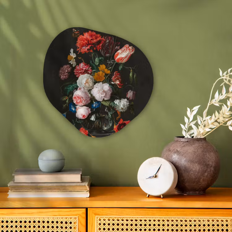 Stilleven met bloemen in een glazen vaas - Schilderij van Jan Davidsz. de Heem Wandcirkel Organisch Forex 3mm klein -sfeer2