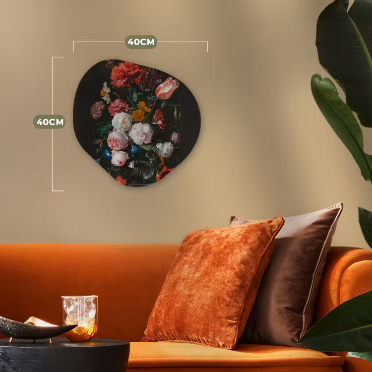 Stilleven met bloemen in een glazen vaas - Schilderij van Jan Davidsz. de Heem Wandcirkel Organisch Forex 3mm klein -sfeer3