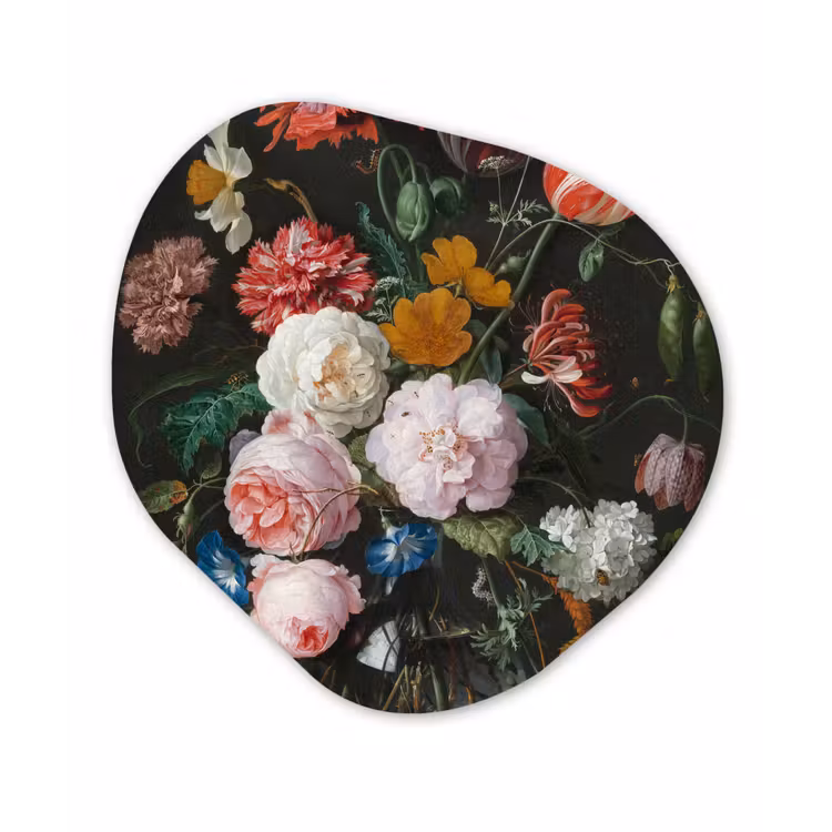 Stilleven met bloemen in een glazen vaas - Schilderij van Jan Davidsz. de Heem Wandcirkel Organisch Forex 3mm klein -3d