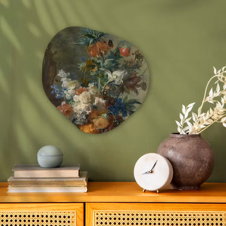 Stilleven met bloemen - Schilderij van Jan van Huysum Wandcirkel Organisch Forex 3mm klein -sfeer2
