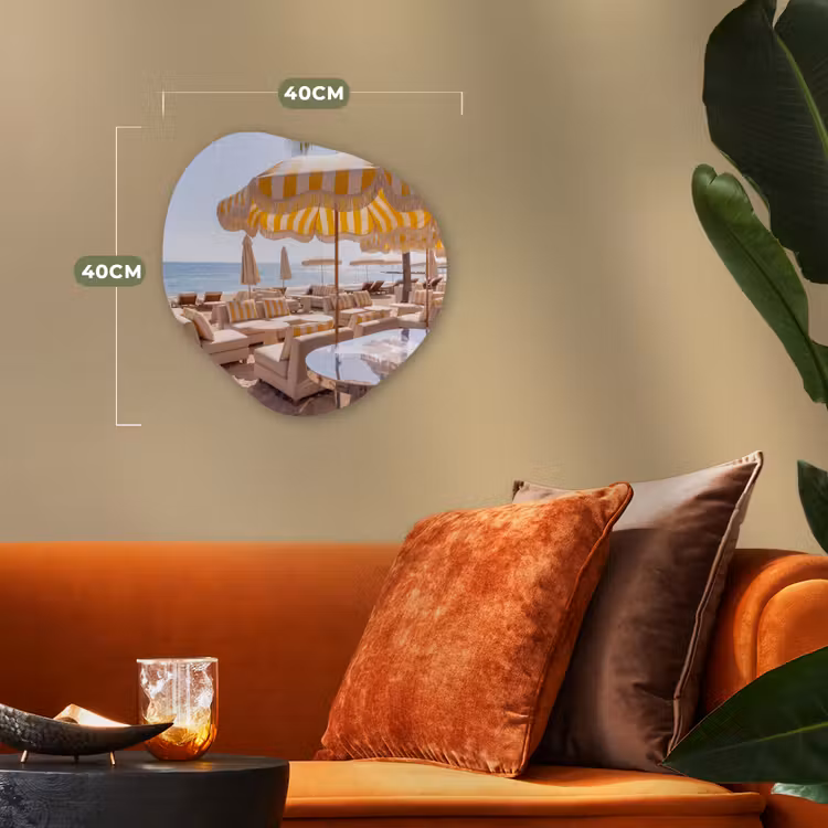 Strand - Ligbedden - Vakantie - Modern - Geel Wandcirkel Organisch Forex 3mm klein -sfeer3