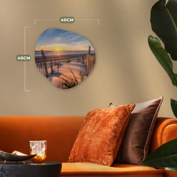 Strand - Zee - Duin - Zonsondergang - Landschap Wandcirkel Organisch Forex 3mm klein -sfeer3