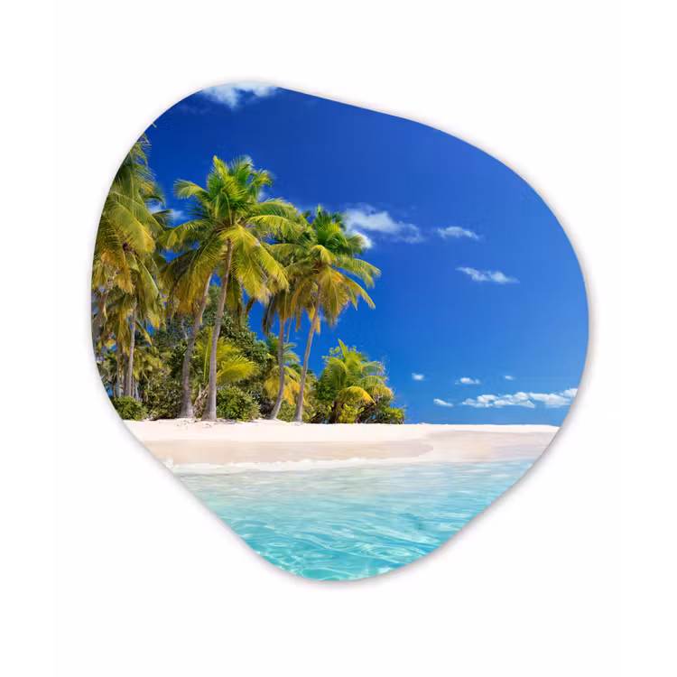 Strand - Zee - Palmboom - Zon - Zomer Wandcirkel Organisch Forex 3mm klein -3d