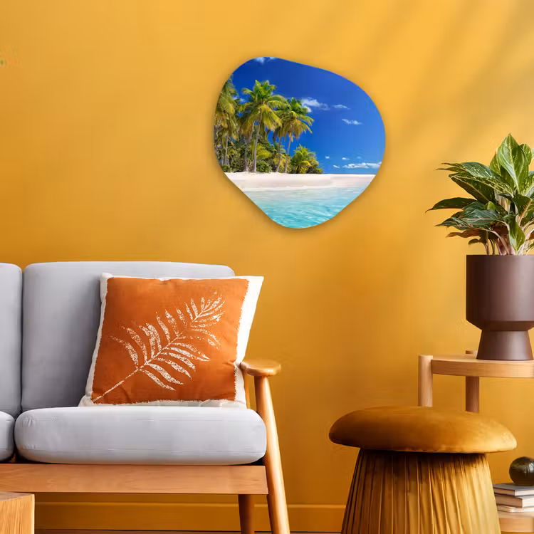 Strand - Zee - Palmboom - Zon - Zomer Wandcirkel Organisch Forex 3mm klein -sfeer4