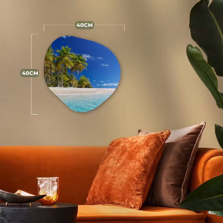 Strand - Zee - Palmboom - Zon - Zomer Wandcirkel Organisch Forex 3mm klein -sfeer3