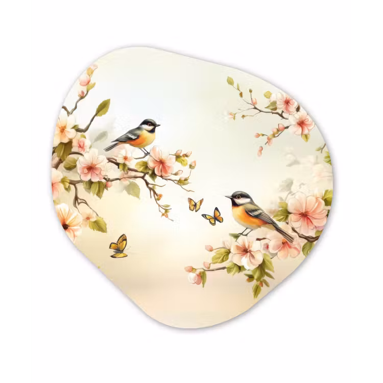 Takken - Bloemen - Vogeltjes - Roze Wandcirkel Organisch Forex 3mm klein -3d