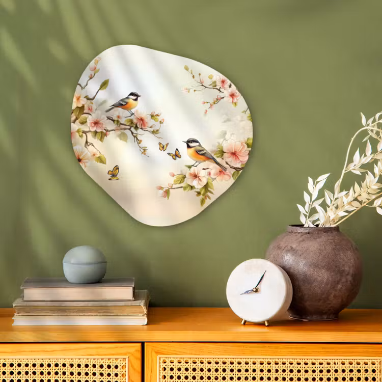 Takken - Bloemen - Vogeltjes - Roze Wandcirkel Organisch Forex 3mm klein -sfeer2
