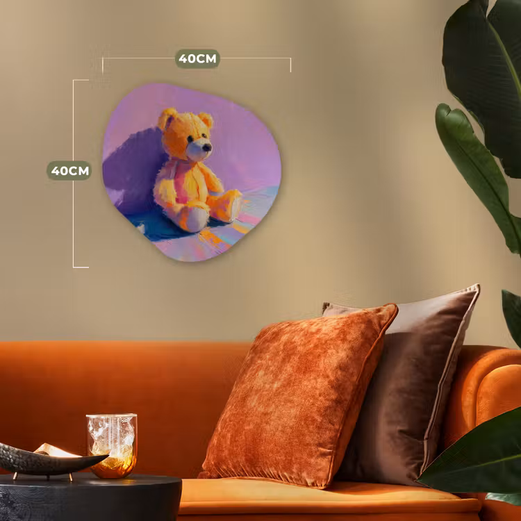 Teddybeer - Schaduw - Penseelstreken - Paars Wandcirkel Organisch Forex 3mm klein -sfeer3