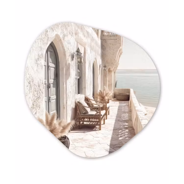 Terras - Stoelen - Strand - Beige Wandcirkel Organisch Forex 3mm klein -3d