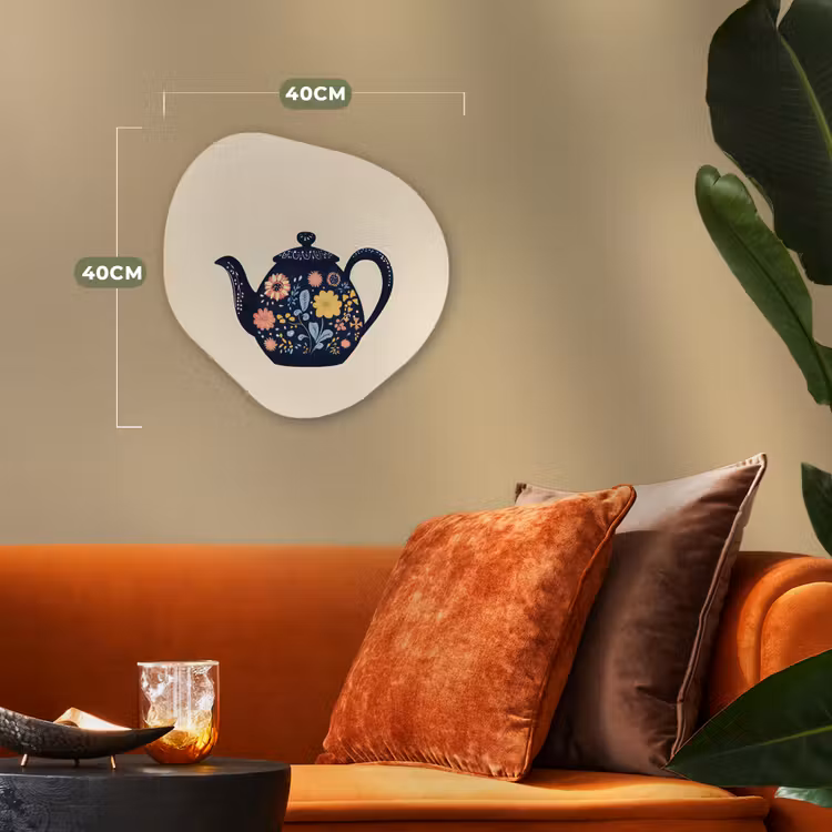 Theepot - Kleurrijk - Bloemen Wandcirkel Organisch Forex 3mm klein -sfeer3