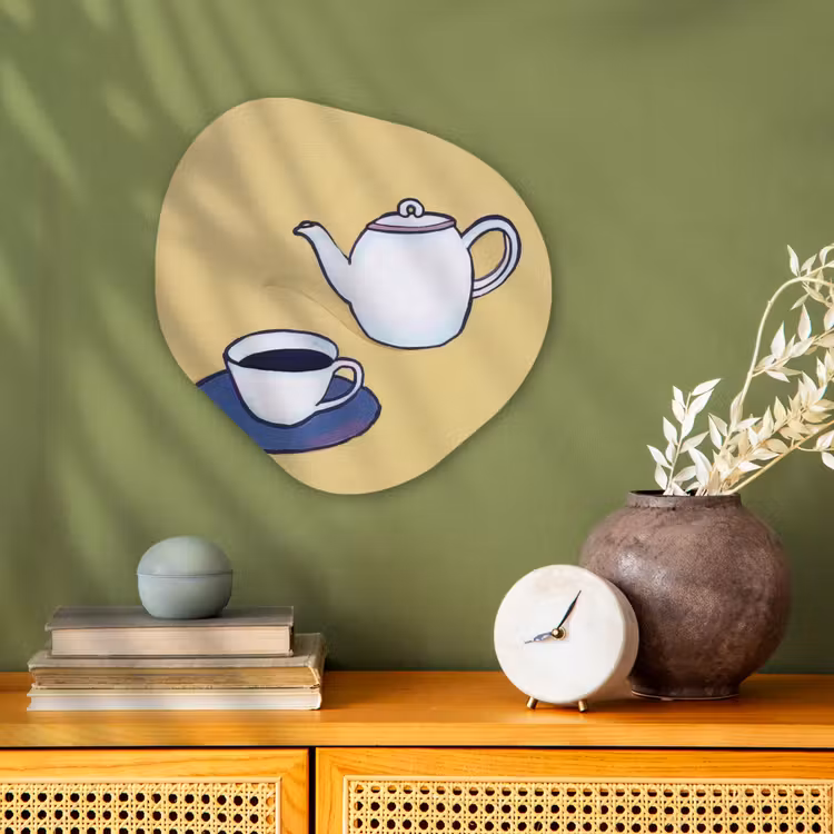Theepot - Kopje - Beige - Illustratie Wandcirkel Organisch Forex 3mm klein -sfeer2