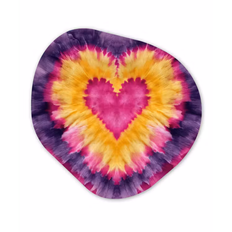 Tie dye - Hartvorm - Vlammen - Oranje Wandcirkel Organisch Forex 3mm klein -3d