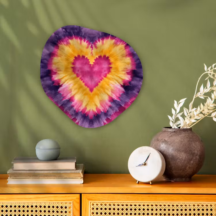 Tie dye - Hartvorm - Vlammen - Oranje Wandcirkel Organisch Forex 3mm klein -sfeer2