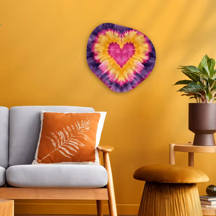 Tie dye - Hartvorm - Vlammen - Oranje Wandcirkel Organisch Forex 3mm klein -sfeer4