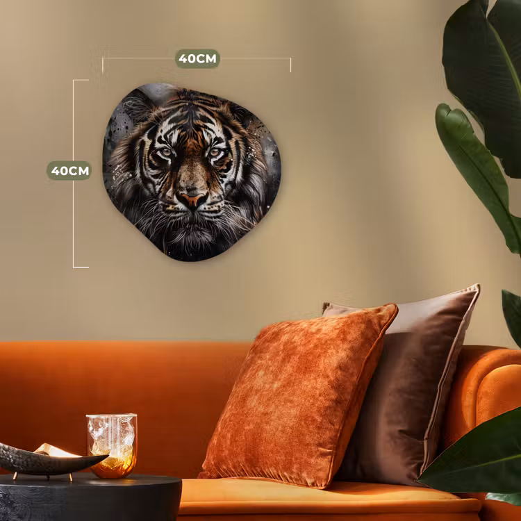 Tijger - Dieren - Portret - Luxe - Zwart Wandcirkel Organisch Forex 3mm klein -sfeer3