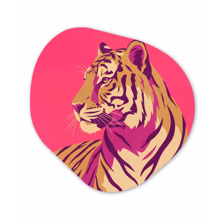 Tijger - Modern - Neon Wandcirkel Organisch Forex 3mm klein -3d