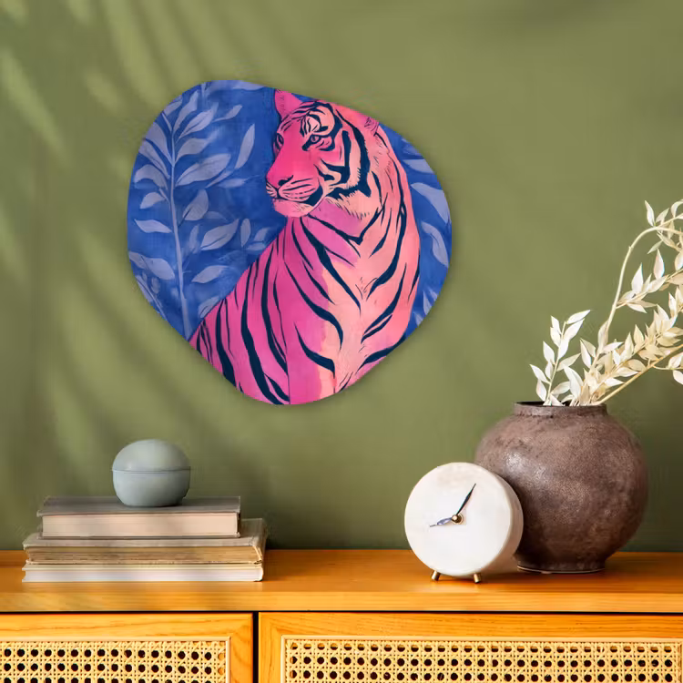 Tijger - Roze - Bladeren - Jungle Wandcirkel Organisch Forex 3mm klein -sfeer2