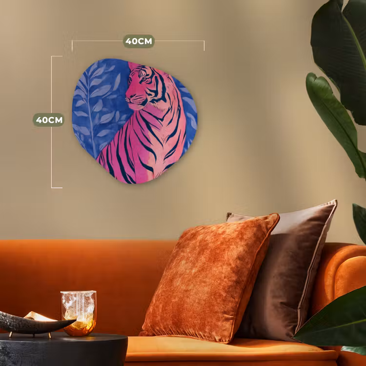 Tijger - Roze - Bladeren - Jungle Wandcirkel Organisch Forex 3mm klein -sfeer3