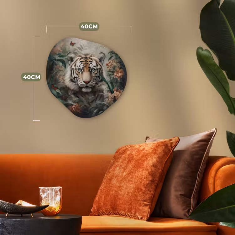 Tijger - Vlinders - Dieren - Jungle - Bloemen Wandcirkel Organisch Forex 3mm klein -sfeer3
