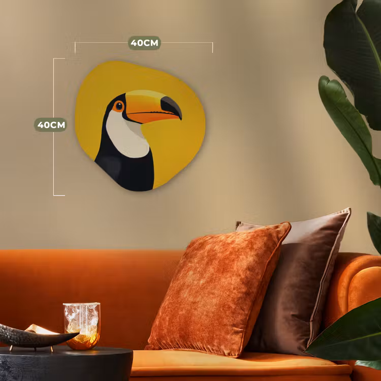 Toekan - Minimalistisch - Snavel - Oranje Wandcirkel Organisch Forex 3mm klein -sfeer3