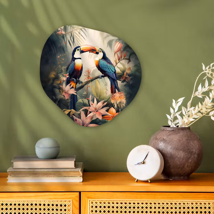 Toekan - Vogels - Bloemen - Natuur - Jungle Wandcirkel Organisch Forex 3mm klein -sfeer2