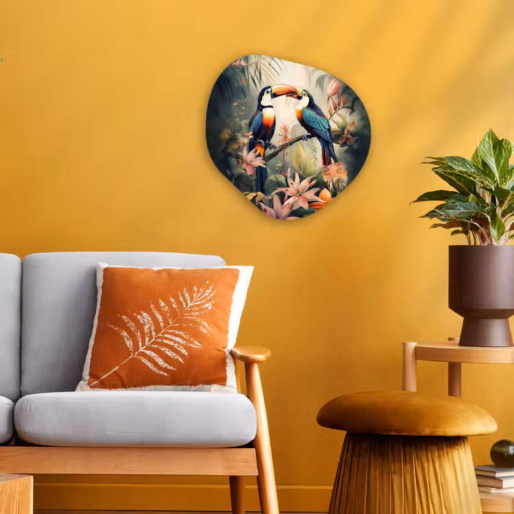 Toekan - Vogels - Bloemen - Natuur - Jungle Wandcirkel Organisch Forex 3mm klein -sfeer4