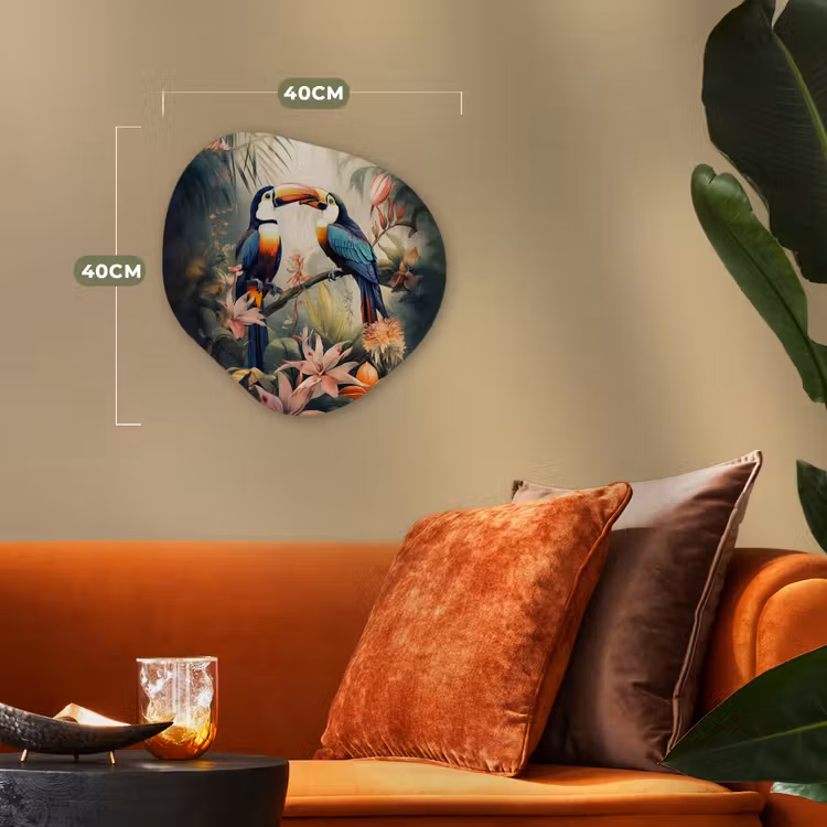 Toekan - Vogels - Bloemen - Natuur - Jungle Wandcirkel Organisch Forex 3mm klein -sfeer3