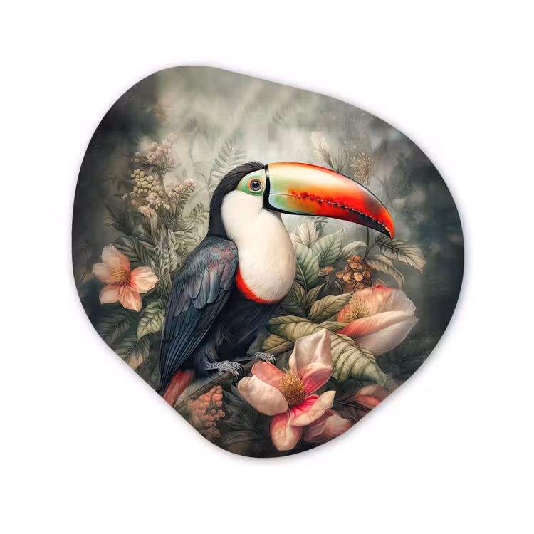 Toekan - Vogels - Bloemen - Planten - Tropisch Wandcirkel Organisch Forex 3mm klein -3d