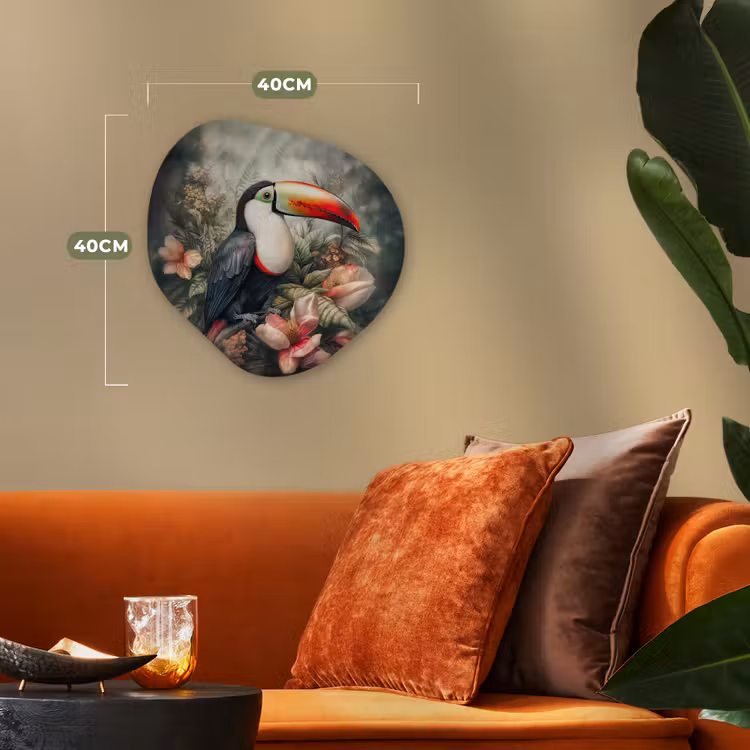 Toekan - Vogels - Bloemen - Planten - Tropisch Wandcirkel Organisch Forex 3mm klein -sfeer3