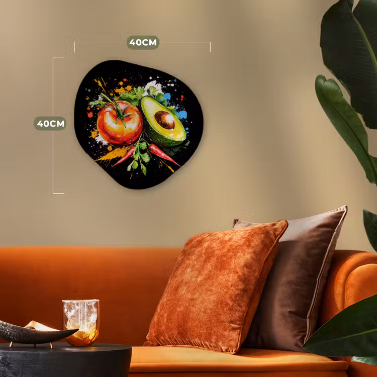 Tomaat - Avocado - Peper - Graffiti - Verf - Modern Wandcirkel Organisch Forex 3mm klein -sfeer3