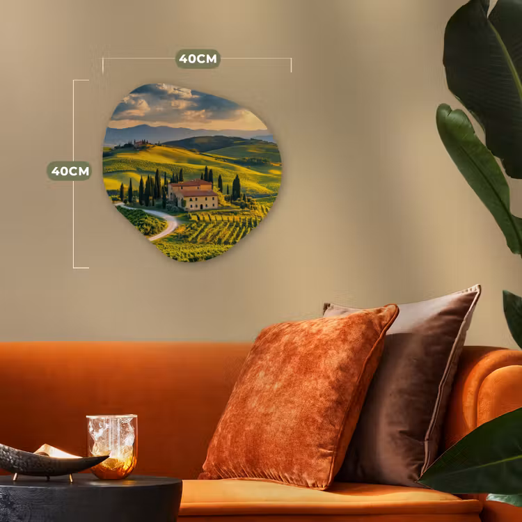 Toscane - Landschap - Wijngaarden Wandcirkel Organisch Forex 3mm klein -sfeer3