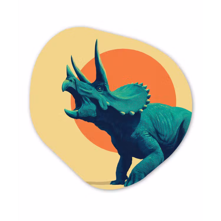 Triceratops - Cirkel - Oranje - Hoorns Wandcirkel Organisch Forex 3mm klein -3d