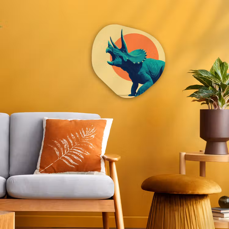 Triceratops - Cirkel - Oranje - Hoorns Wandcirkel Organisch Forex 3mm klein -sfeer4
