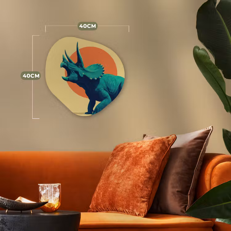 Triceratops - Cirkel - Oranje - Hoorns Wandcirkel Organisch Forex 3mm klein -sfeer3