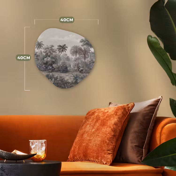 Tropisch - Landschap - Illustratie Wandcirkel Organisch Forex 3mm klein -sfeer3