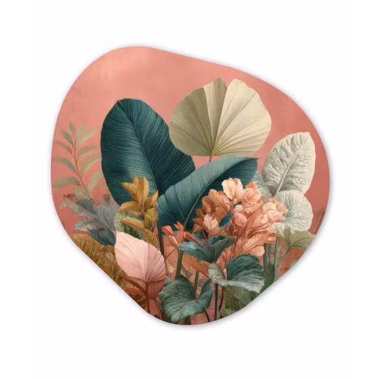 Tropische bladeren - Bloemen - Roze - groen Wandcirkel Organisch Forex 3mm klein -3d