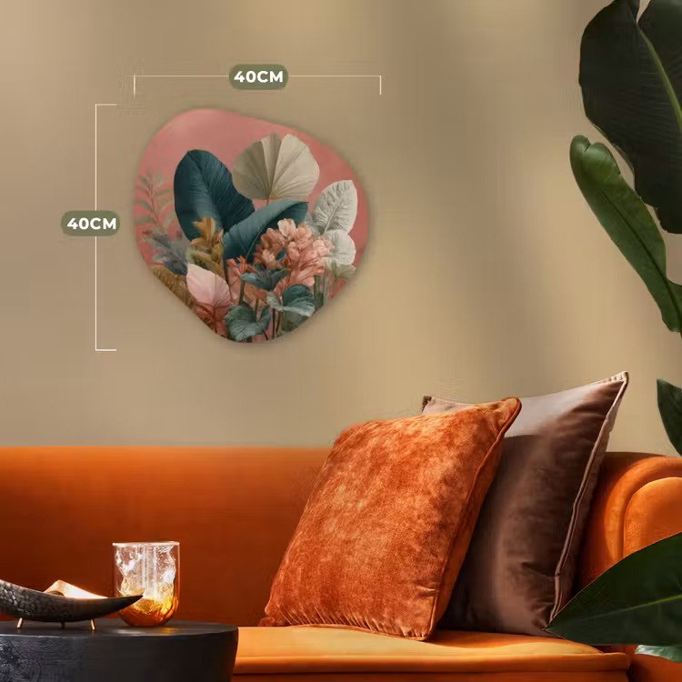 Tropische bladeren - Bloemen - Roze - groen Wandcirkel Organisch Forex 3mm klein -sfeer3