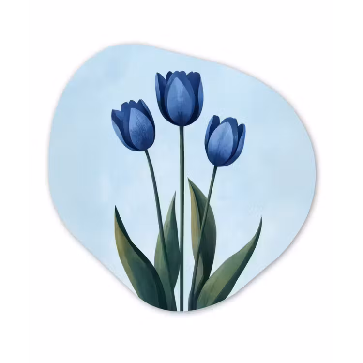 Tulpen - Blauw - Bladeren Wandcirkel Organisch Forex 3mm klein -3d