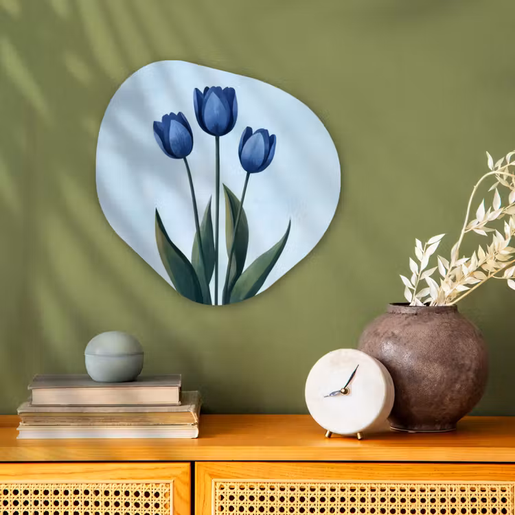 Tulpen - Blauw - Bladeren Wandcirkel Organisch Forex 3mm klein -sfeer2
