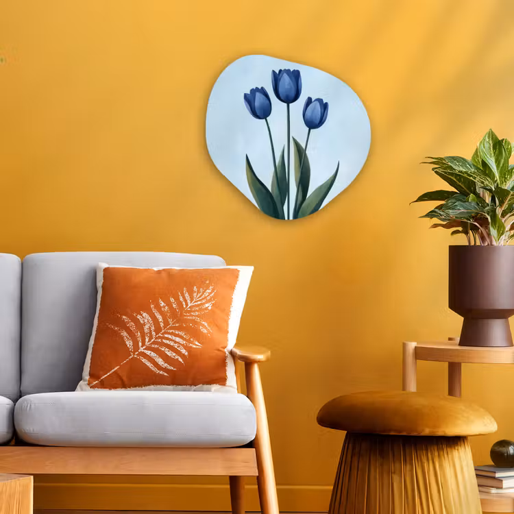 Tulpen - Blauw - Bladeren Wandcirkel Organisch Forex 3mm klein -sfeer4