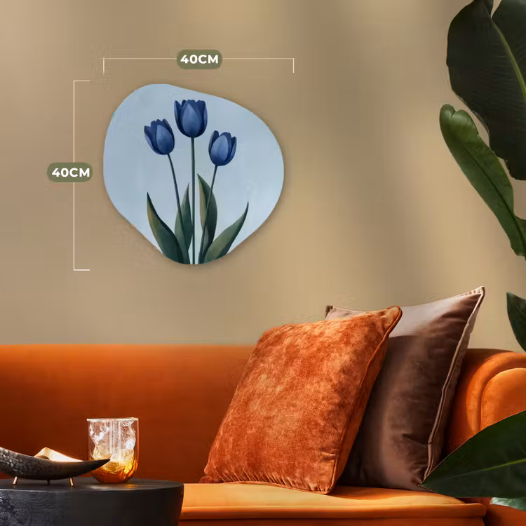 Tulpen - Blauw - Bladeren Wandcirkel Organisch Forex 3mm klein -sfeer3