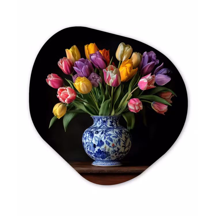 Tulpen - Kleuren - Hout - Vaas Wandcirkel Organisch Forex 3mm klein -3d