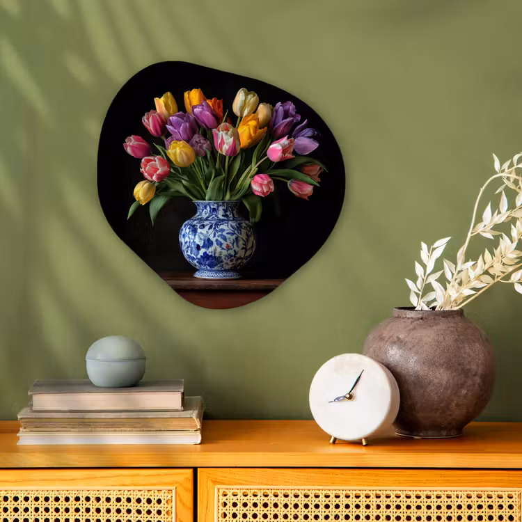 Tulpen - Kleuren - Hout - Vaas Wandcirkel Organisch Forex 3mm klein -sfeer2