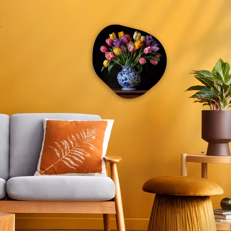 Tulpen - Kleuren - Hout - Vaas Wandcirkel Organisch Forex 3mm klein -sfeer4