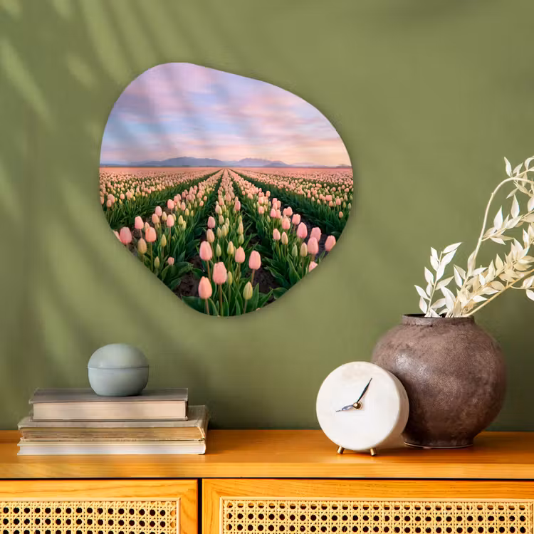 Tulpen - Landschap - Roze Wandcirkel Organisch Forex 3mm klein -sfeer2