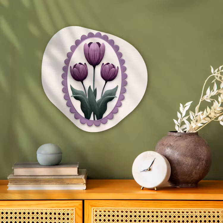 Tulpen - Paars - Lijst - Bladeren Wandcirkel Organisch Forex 3mm klein -sfeer2