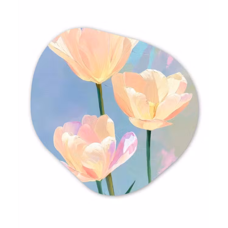 Tulpen - Roze accenten - Blauw Wandcirkel Organisch Forex 3mm klein -3d