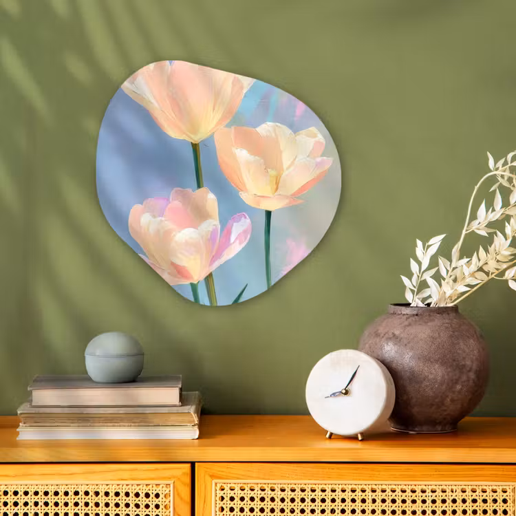 Tulpen - Roze accenten - Blauw Wandcirkel Organisch Forex 3mm klein -sfeer2